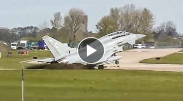 Fighter Jet Lands Before Runway