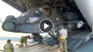 Unloading AH-64 Apache Helicopters from C-17 Globemaster III