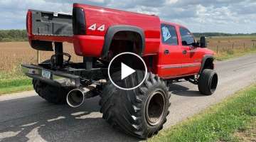 Duramax with Ridiculous body lift gets destroyed