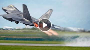 Skilled US F-22 Pilot Turn On Afterburner Just Before Vertical Take Off