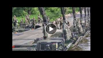 Troops Build Pontoon Bridge To Move Tanks Across River During NATO Drills In Lithuania