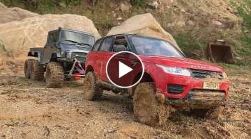 1/10 Scale RC Range Rover Sport & UMG10 6×6 Muddy action