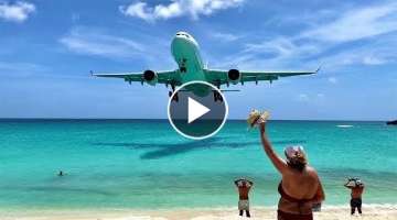 Very low pass ! Maho Beach, Sint Maarten SXM ???????? Plane Spotting / Princess Juliana Airport c...